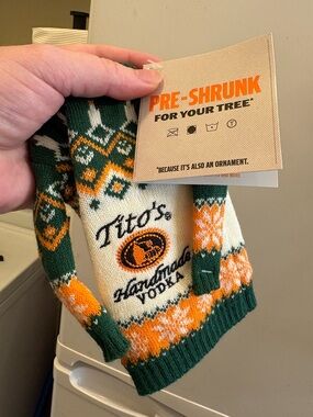 Tito's Handmade Vodka Holiday Knit Bottle Sweater - Green/Orange/Cream